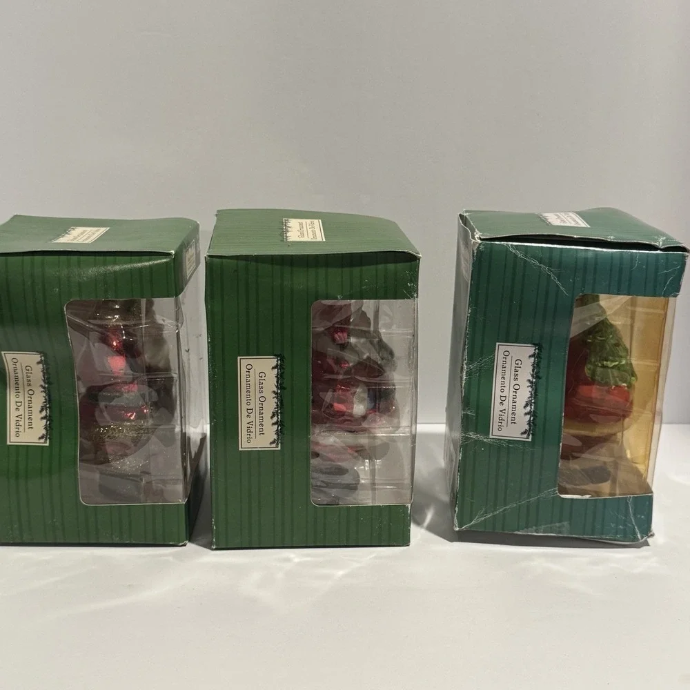 Vintage Walmart Glass Santa Ornaments Set of 3 - 5